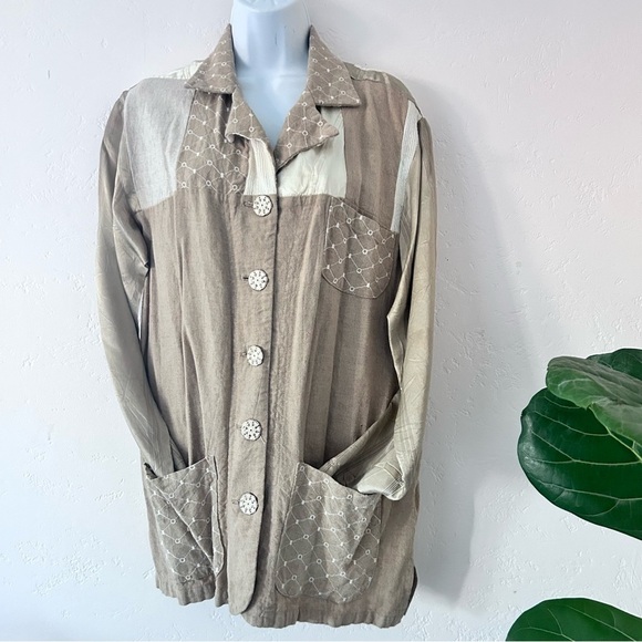 NEIL & DAVID Vintage Linen Lagenlook Patchwork Mixed Media Shirt Jacket Size S - Picture 5 of 13